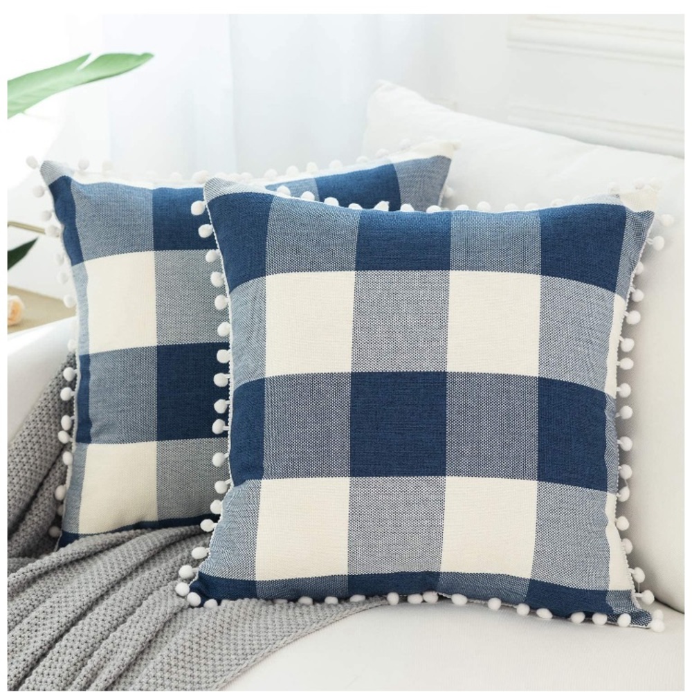 Classic Red/White Gingham Pompom Farmhouse Preppy Chic Cute Throw Pillow Covers - Picture 9 of 9